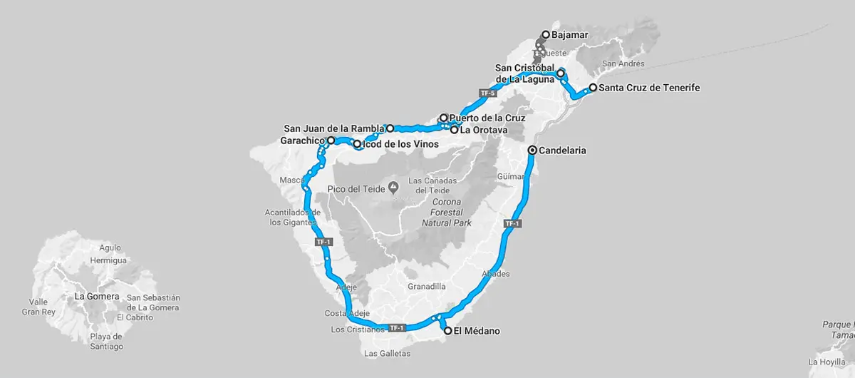 Ruta en coche por Tenerife de 215 km.
