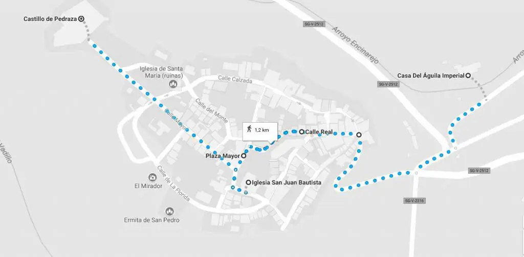 Mapa de la ruta a realizar por Pedraza