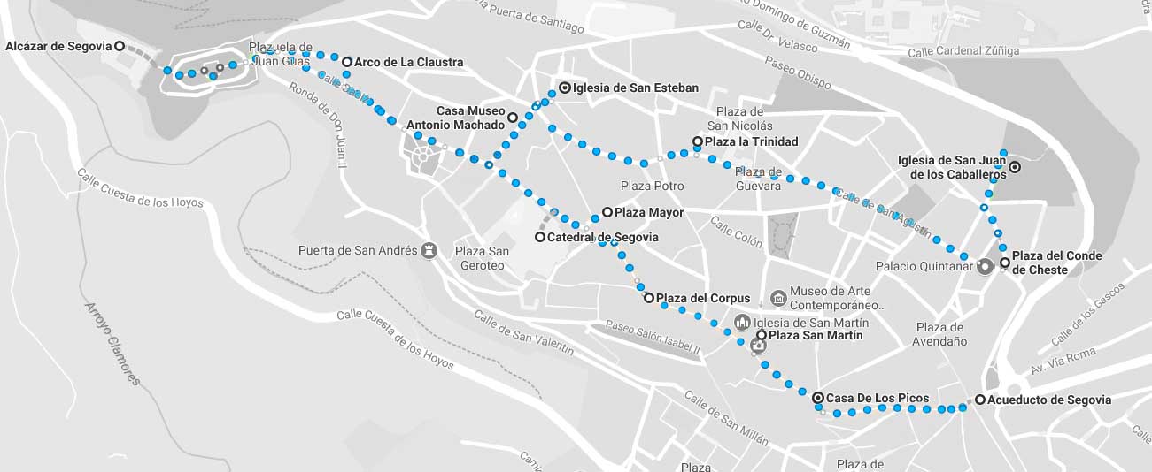 plano del recorrido a realizar en Segovia intramuros.