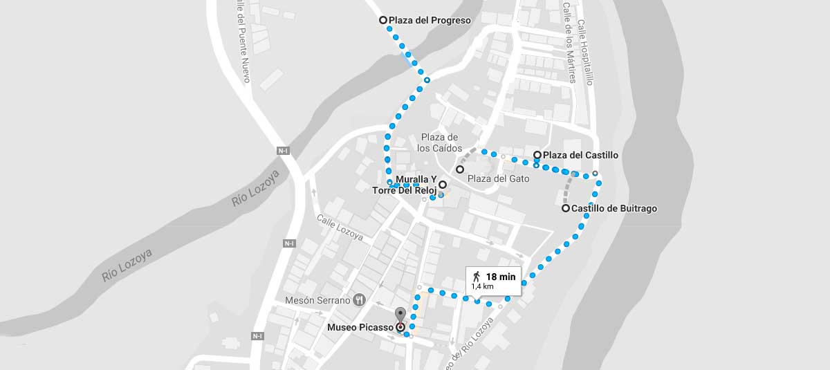 "Plano de la ruta a pie a realizar en Buitrago del Lozoya. "