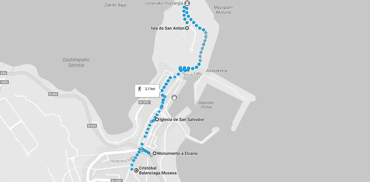 mapa de la ruta que ver en Getaria