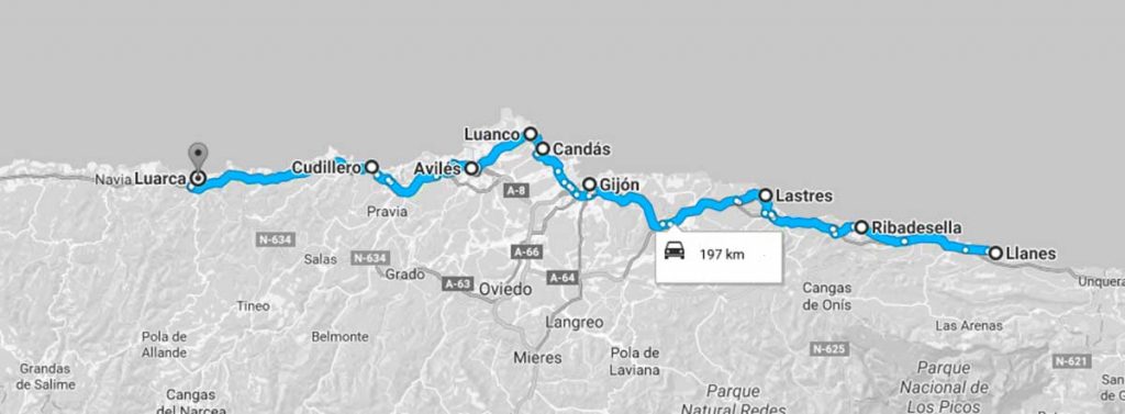 mapa ruta pueblos costeros asturias