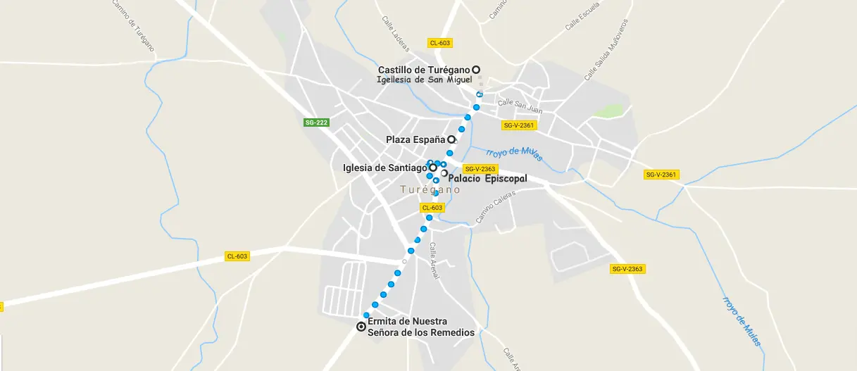 mapa de la ruta a realizar por la villa de turegano